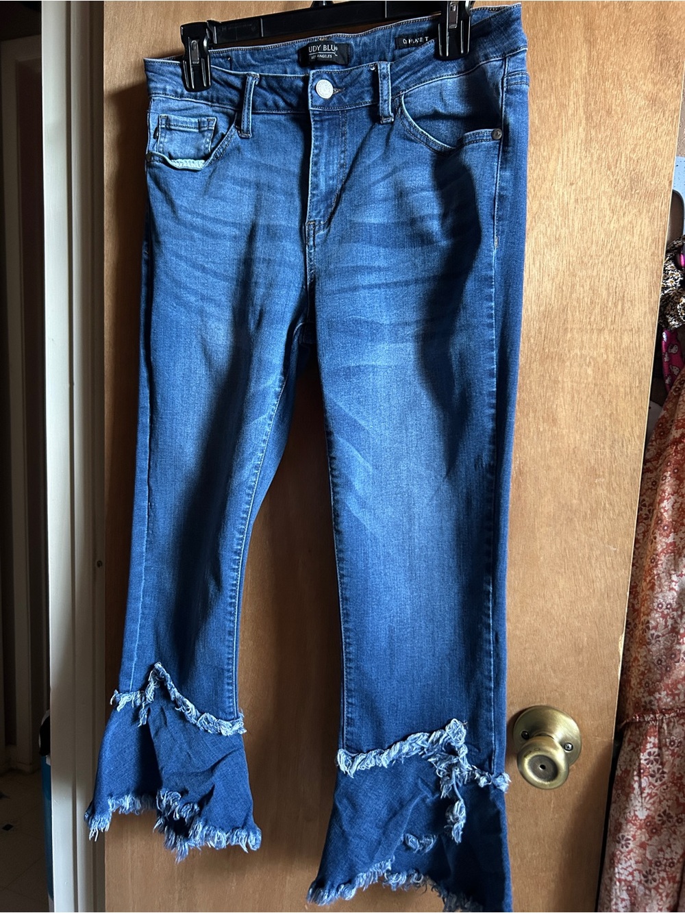 Judy Blue Distressed Frayed-Hem Wide Leg Jeans - Blue